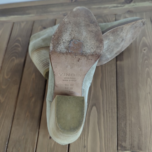 Vince Light Tan Beige Suede Slip on Ankle Boots with Stacked Heel - Picture 13 of 13